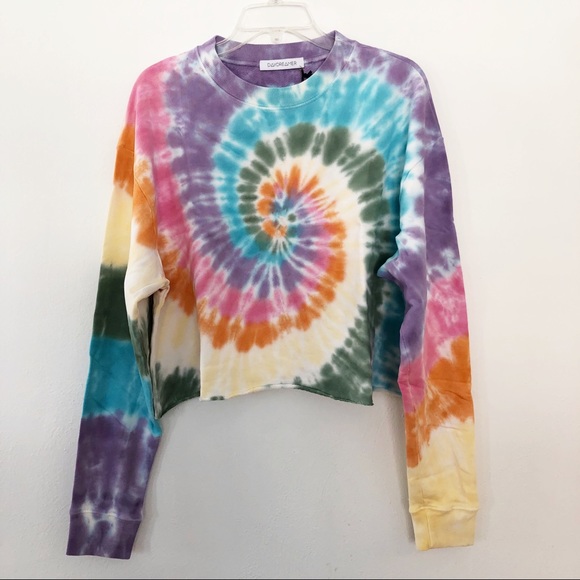 Daydreamer Tie Dye Crop Sweatshirt Rainbow Spiral - Picture 2 of 9